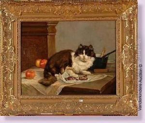 Le Chat Devant La Charcuterie Oil Painting by Charles van den Eycken