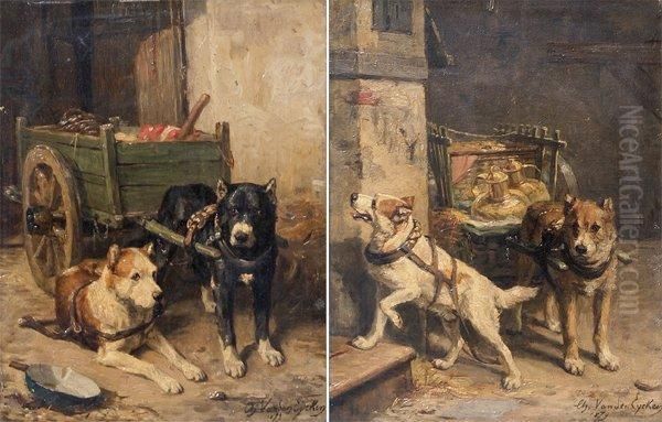 Traineaux De Chiens Paire De Panneaux Oil Painting by Charles van den Eycken