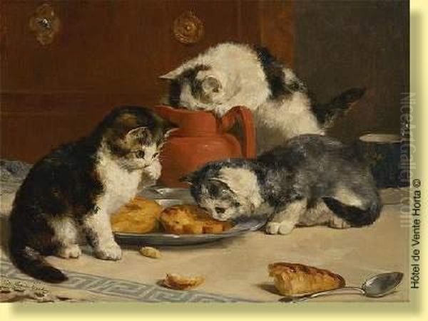 Chatons Chapardant Le Gouter Oil Painting by Charles van den Eycken