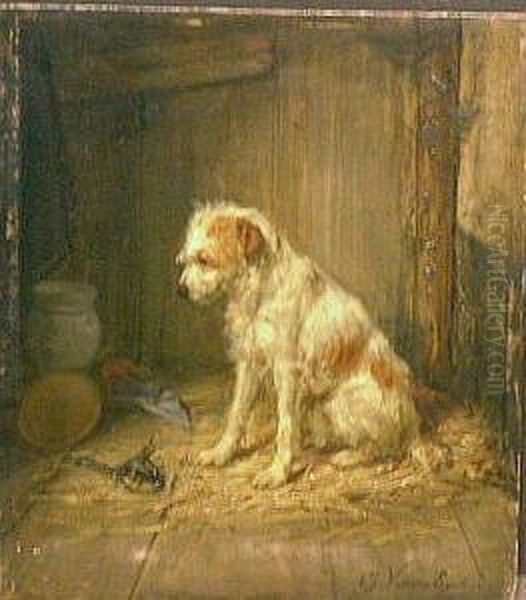 Guarding A Trapped Rat Oil Painting by Charles van den Eycken