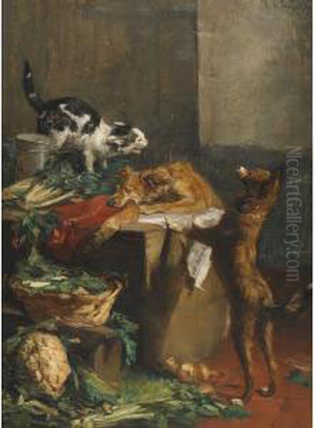 Chaos In The Kitchen Oil Painting by Charles van den Eycken