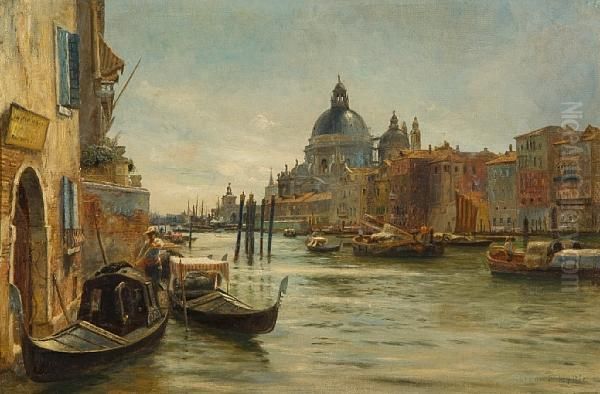 Venitian Canal Scene Oil Painting by Charles van den Eycken