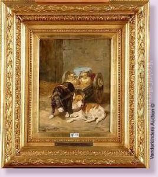 Deux Chiens Dont Un Tire Une Charette Oil Painting by Charles van den Eycken