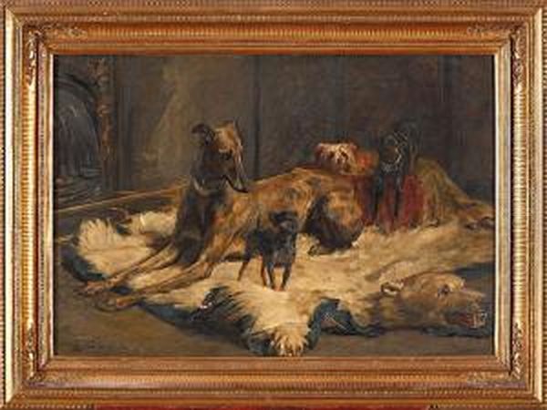 Perros En Un Interior Oil Painting by Charles van den Eycken