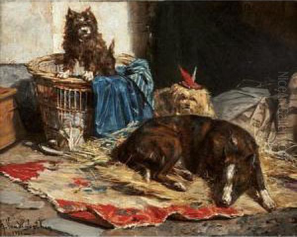 Dogs At Rest Oil Painting by Charles van den Eycken