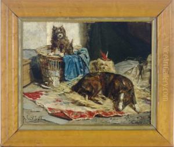 Dogs At Rest Oil Painting by Charles van den Eycken