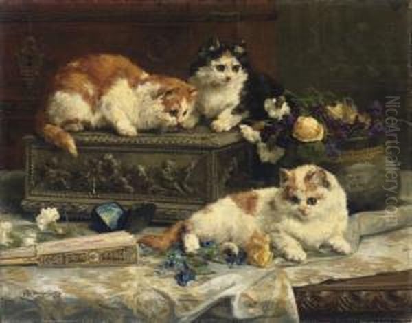 The Three Kittens Oil Painting by Charles van den Eycken