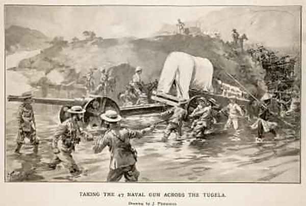 Taking the 47 naval gun across the Tugela Oil Painting by Joseph Finnemore