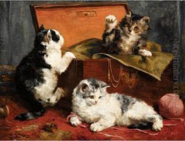 Kittens At Play Oil Painting by Charles van den Eycken