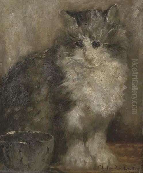 The Contented Cat Oil Painting by Charles van den Eycken