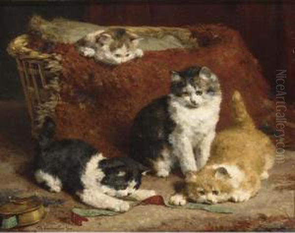 Kittens At Play Oil Painting by Charles van den Eycken