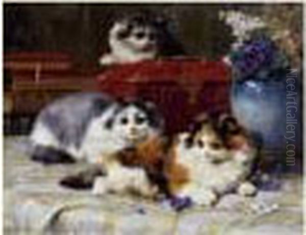 Les Chats Oil Painting by Charles van den Eycken