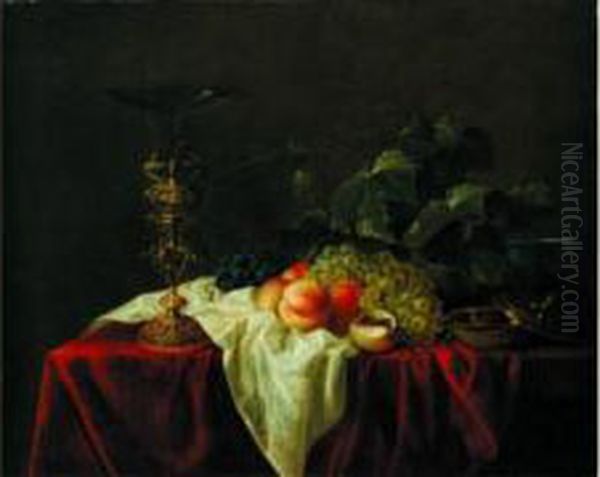 Nature Morte Aux Raisins Et Peches Oil Painting by Jasper van der Lanen