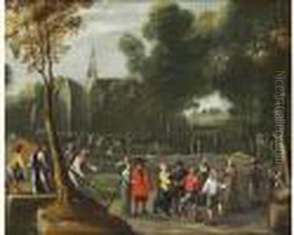 Scene De Village Aux Danseurs Oil Painting by Jasper van der Lanen