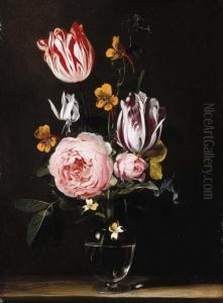 Roses, Tulips, Primroses And Other Flowers Oil Painting by Jasper van der Lanen