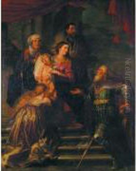 La Sainte Famille Oil Painting by Kasper or Gaspar van den Hoecke