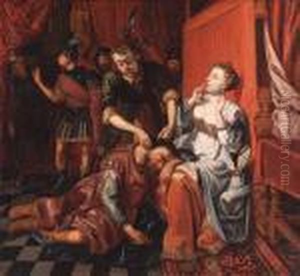 Samson And Delilah Oil Painting by Kasper or Gaspar van den Hoecke