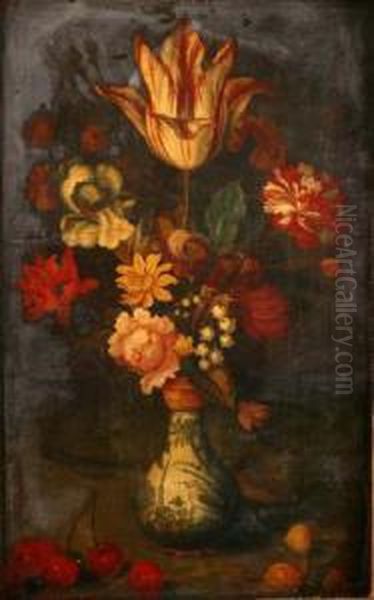 Sill Life Studyof A 'semper Augustus' Tulip Oil Painting by Balthasar Van Der Ast