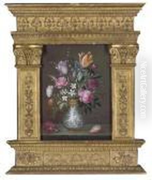 Roses, Carnations And Other Flowers Oil Painting by Balthasar Van Der Ast