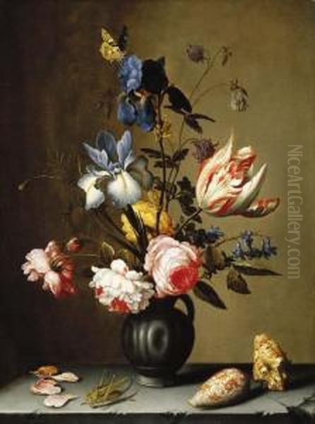 Irises, Roses, Columbine Oil Painting by Balthasar Van Der Ast