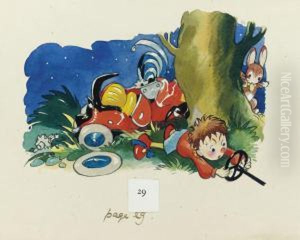 Noddy Crashes The Car Oil Painting by Harmsen Van Der Beek