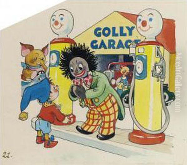 Noddy Looking For A Job At Golly Garage Oil Painting by Harmsen Van Der Beek