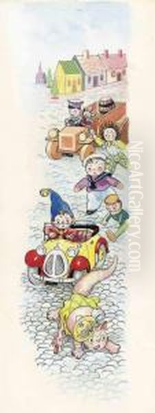 The Toy-cat Falling Out Of Noddy's Car by Harmsen Van Der Beek