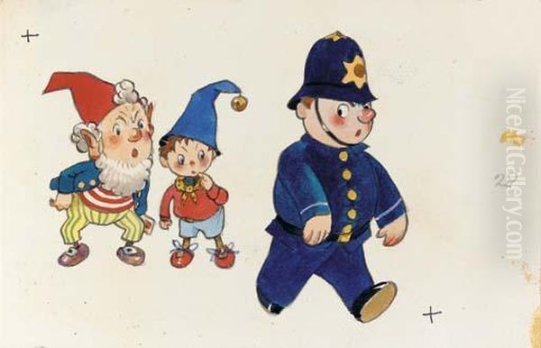 Mr Plod Walking Away From Noddy And Big-ears by Harmsen Van Der Beek