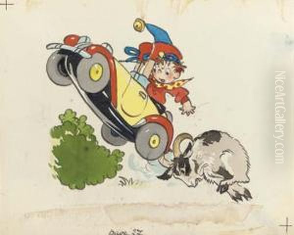 Noddy's Car Being Butted By A Goat by Harmsen Van Der Beek