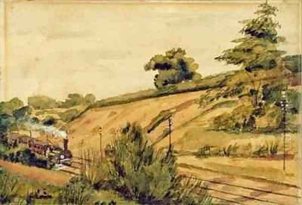 Landscape with Train Oil Painting by Edward W. Fitch