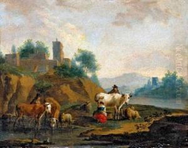 Flusslandschaft Mit Bauern Und Vieh. Oil Painting by Rembrandt Van Rijn