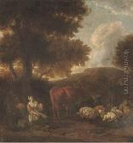 A Wooded Landscape With Herdsmen Oil Painting by Rembrandt Van Rijn