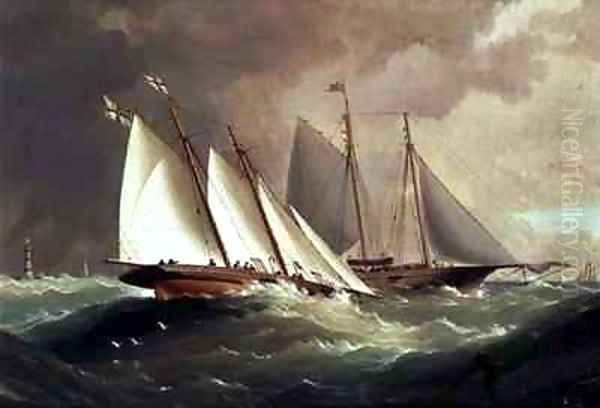 Esmerelda and Alarm off the Eddystone Lighthouse Oil Painting by H. Forrest