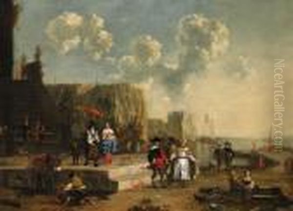 A Capriccio Of A Mediterranean Harbour Oil Painting by Rembrandt Van Rijn