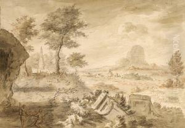 Italienische Ruinenlandschaft Oil Painting by Adriaen Van Der Kabel