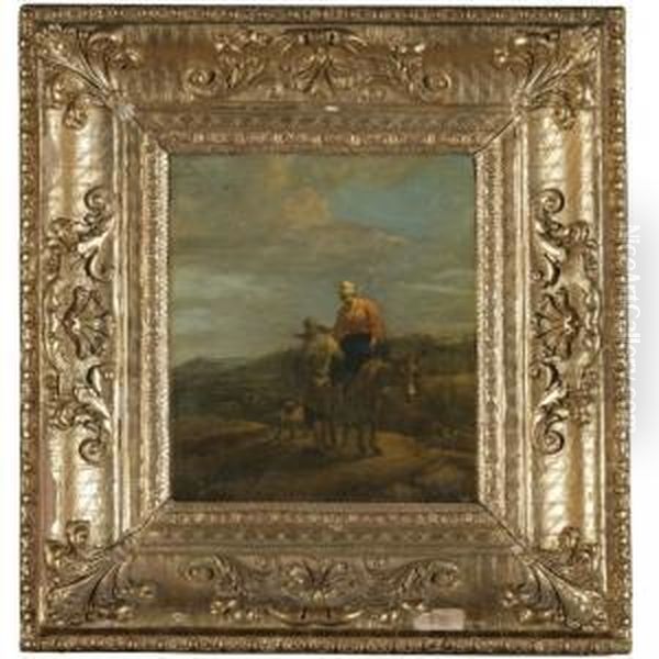 Southern Landscape With Peasants And A Mule Oil Painting by Adriaen Van Der Kabel