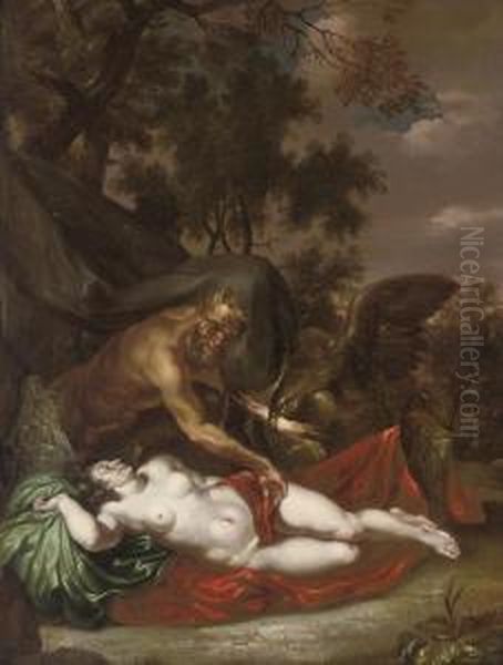 Antiope Surprised By Jupiter Oil Painting by Adriaen Van Der Kabel