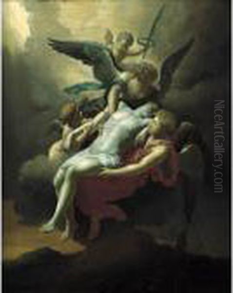 San Sebastiano Trasportato In Cielo Dagli Angeli Oil Painting by Adriaen Van Der Kabel