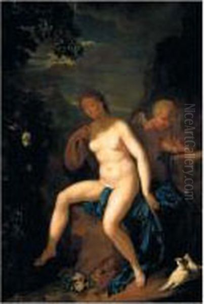 Venus And Cupid Oil Painting by Adriaen Van Der Kabel