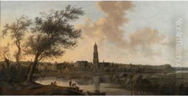 Sold By The J. Paul Getty Museum To Benefit Future Painting Acquisitions
 

 
 
 

 
 A Panoramic View Of Rhenen Seen From The West, Along The Bank Of The River Rhine Oil Painting by Anthony Jansz. Van Der Croos