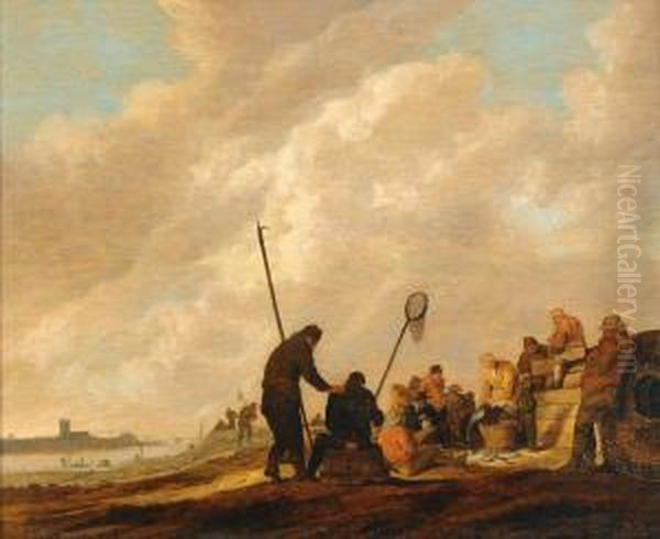 Fiskare Pa Strandkant Oil Painting by Anthony Jansz. Van Der Croos