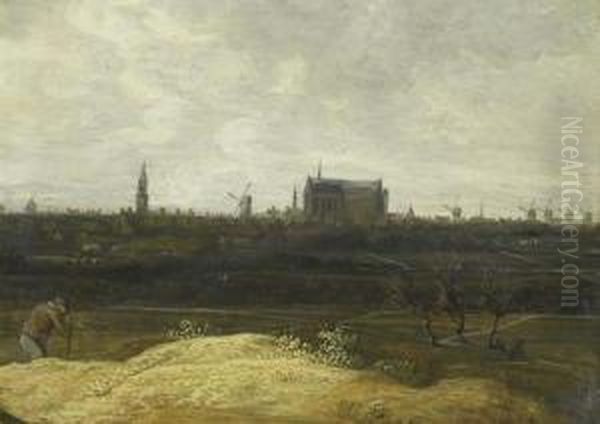 View Of Leiden With Pieterskerck. Oil Painting by Anthony Jansz. Van Der Croos