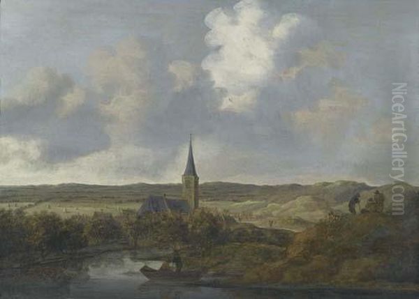 River Landscape. Oil Painting by Anthony Jansz. Van Der Croos