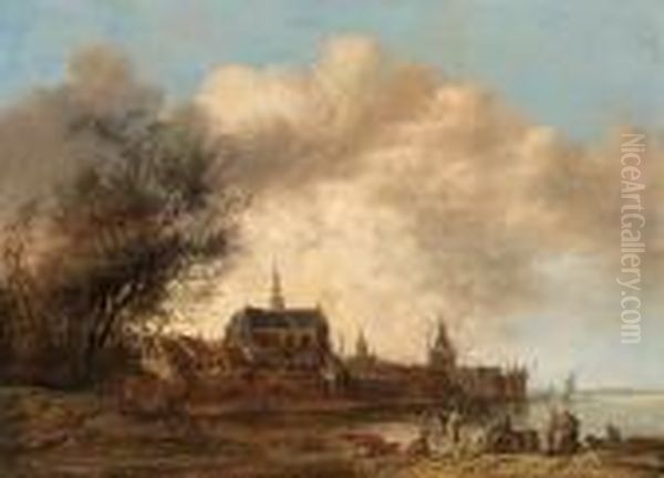 A View Of Haarlem From The South-west, With The River Spaarne Inthe Foreground Oil Painting by Anthony Jansz. Van Der Croos