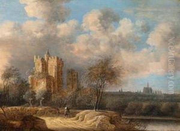 Landscape With A Ruined Castle And Haarlem In The Distance Oil Painting by Anthony Jansz van der Croos