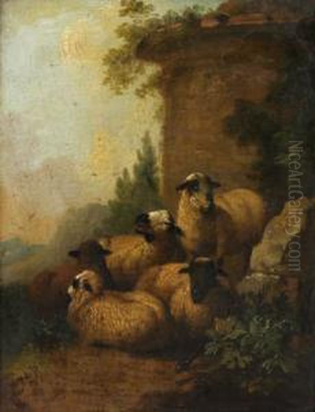 Sheep At Ruins Oil Painting by Jacob Van Der Does I