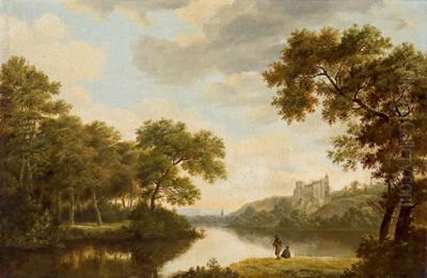 Idyllische Flusslandschaft Mit Einer Burg Oil Painting by Joris Abrahamsz Van Der Haagen