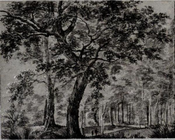 Woodland Scene, With Two Figures By A Tall Tree Oil Painting by Joris Abrahamsz Van Der Haagen