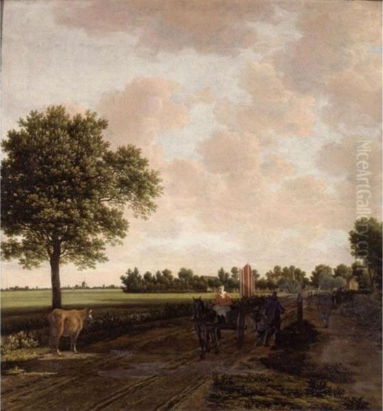 Landscape With A Peasant Woman Driving A Cart Oil Painting by Joris Abrahamsz Van Der Haagen