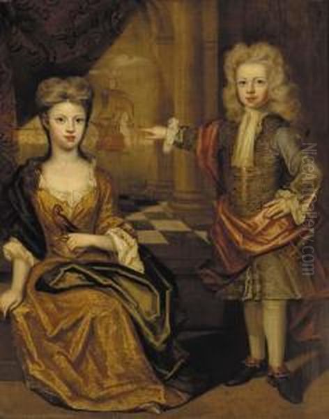 Double Portrait Of A Young Boy And Girl Oil Painting by Joris van der Haagen or Hagen